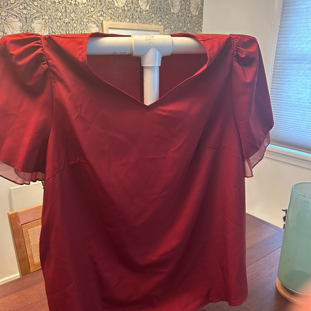 SHEIN Deep Red Puff Sleeve Blouse